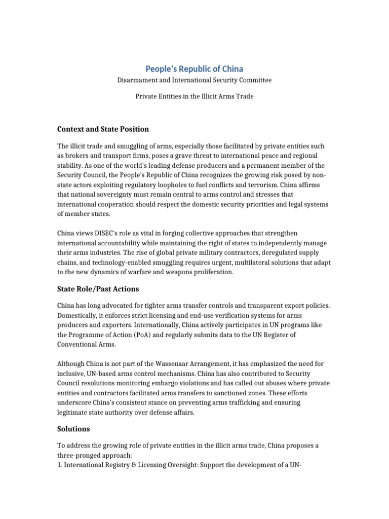 China DISEC Position Paper | PDF | Arms Control | Smuggling