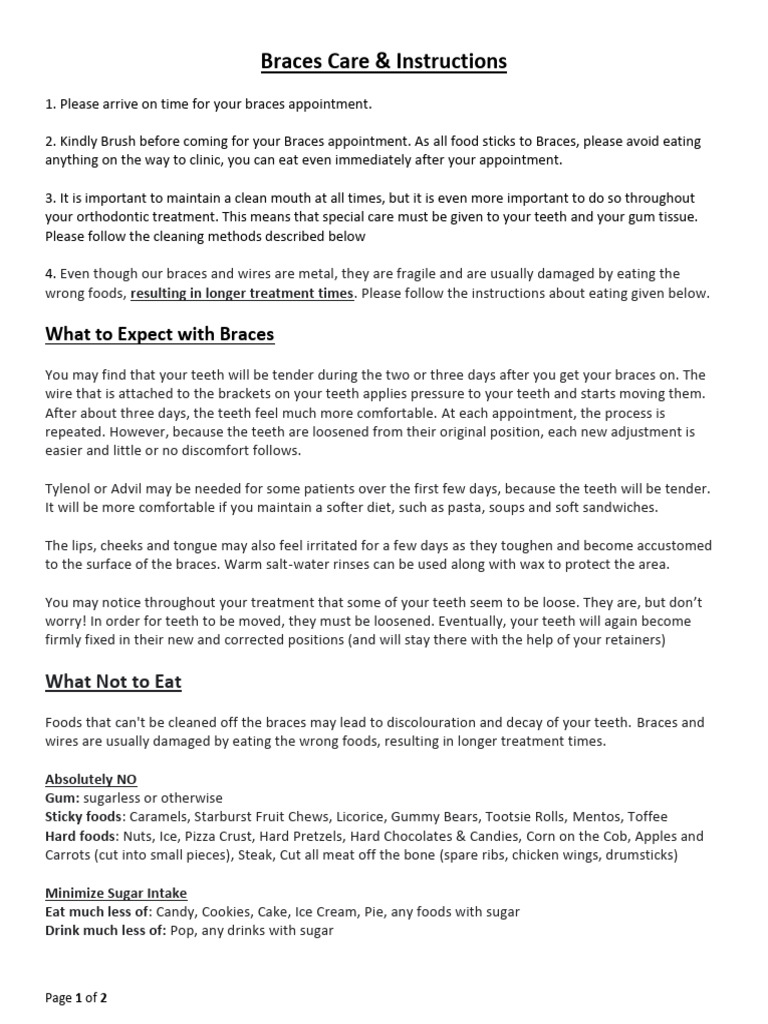 Braces Care & Instructions | PDF | Oral Hygiene | Candy