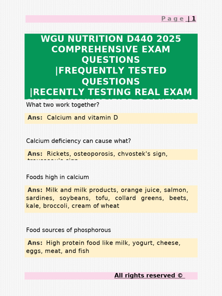 WGU D440 Nutrition Exam Questions 2025 | PDF | Foods | Vitamin
