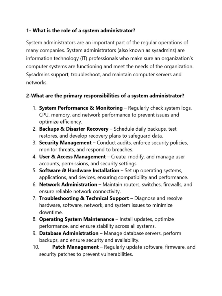 What Is The Role of A System Administrator | PDF | Security | Computer ...