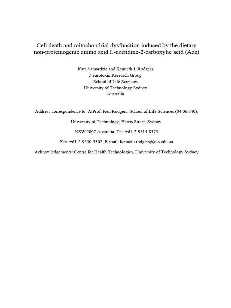 Aze-Induced Cell Death and Mitochondrial Dysfunction | PDF | Staining ...