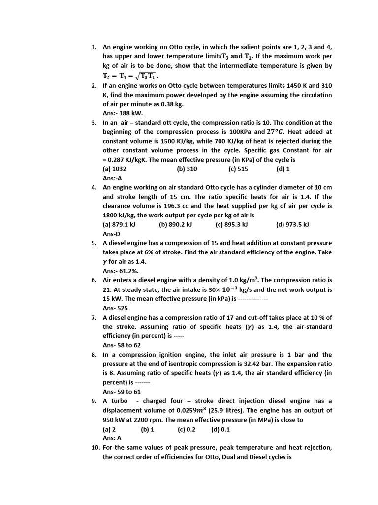 Otto and Diesel Engine Efficiency Analysis | PDF | Diesel Engine ...