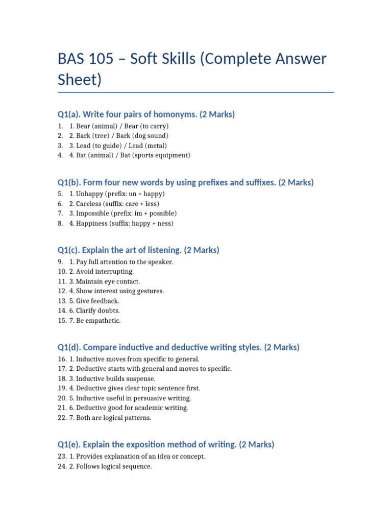 BAS105 Soft Skills Answers Part1 | PDF