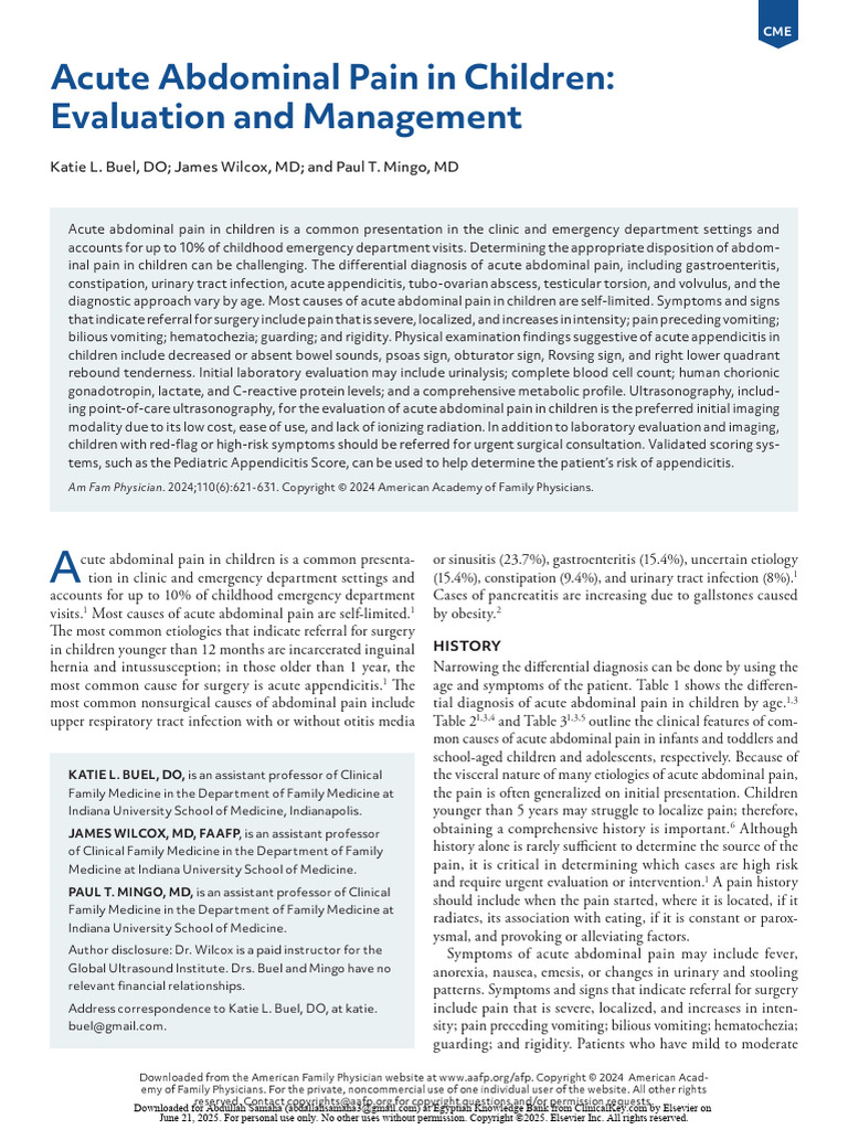 Pediatric Acute Abdominal Pain Guide | PDF | Diseases And Disorders ...