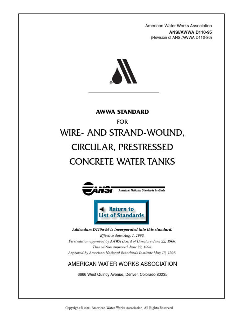 AWWA Standard for Concrete Tanks | PDF | Prestressed Concrete | Concrete