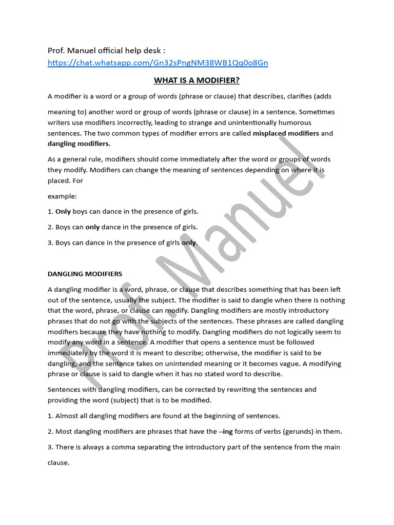 Understanding Modifiers and Their Errors | PDF | Clause | Subject (Grammar)