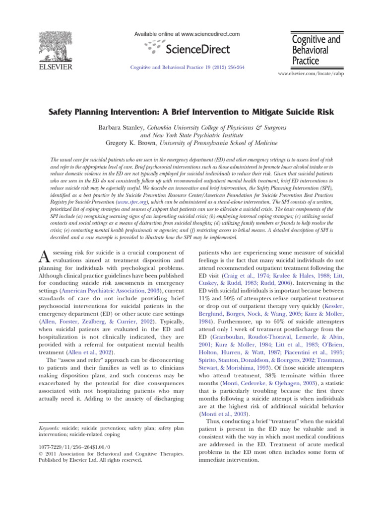 Safety Planning Intervention for Suicide Risk | PDF | Cognitive ...