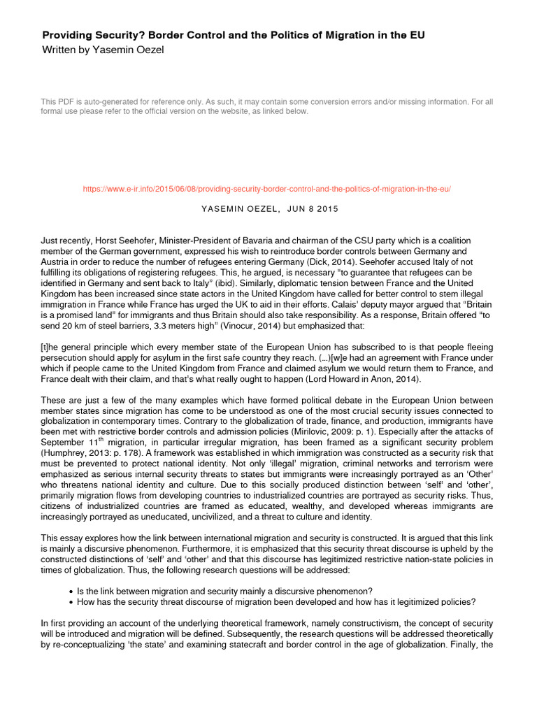Migration and Security in the EU | PDF | Human Migration | Immigration