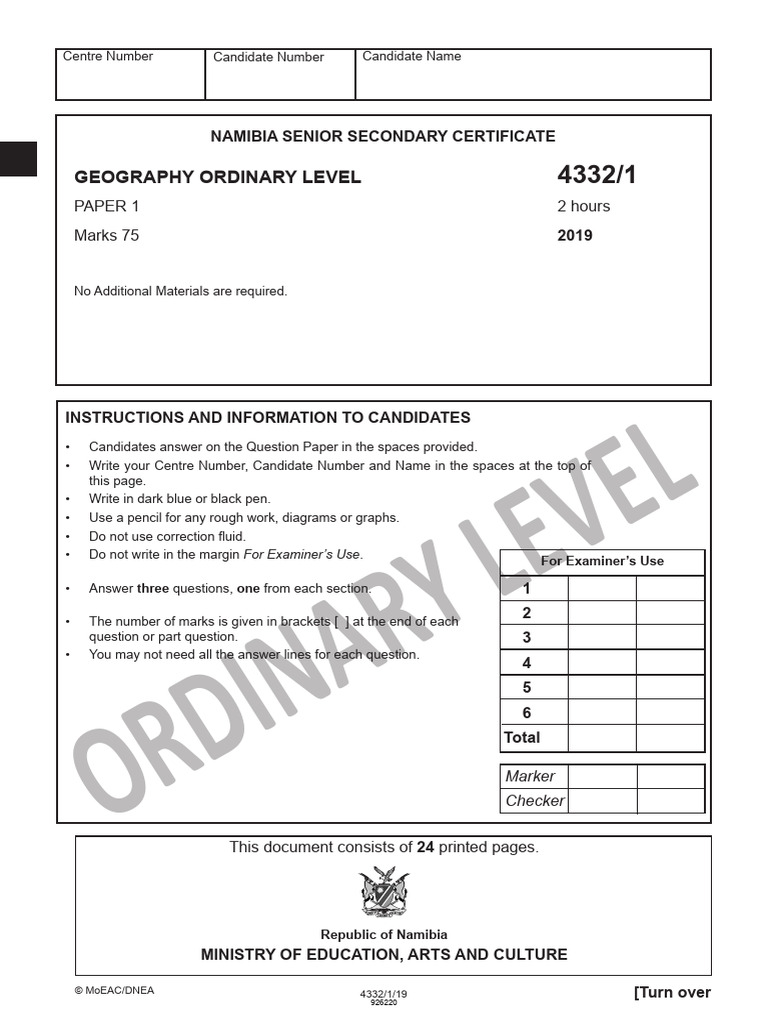 Namibia Geography O-Level Exam Paper 2019 | PDF | Volcano | Earth Sciences