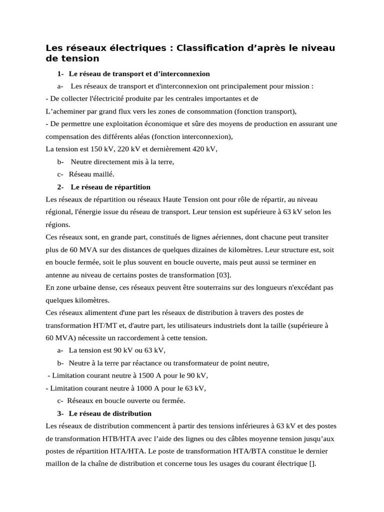 Classification des réseaux électriques | PDF | Réseau électrique ...