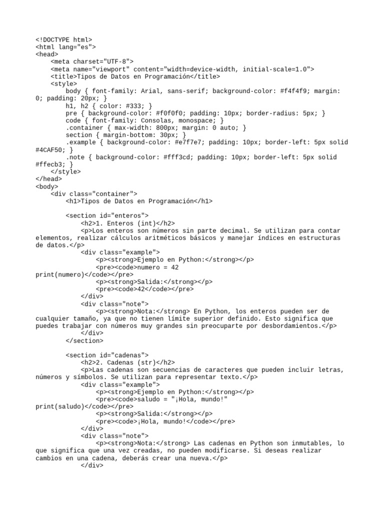 Datos01 HTLM | PDF | Python (lenguaje de programación) | Tipo de datos