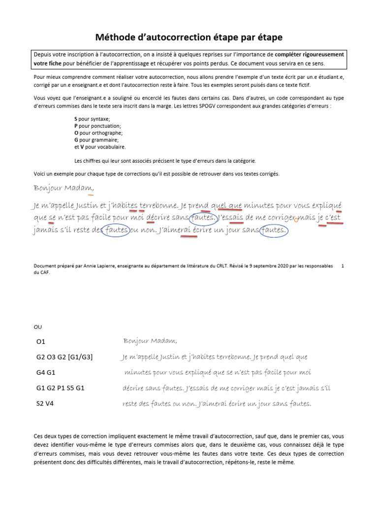 Méthode d'autocorrection expliquée | PDF | Phrase | Sujet (Grammaire)