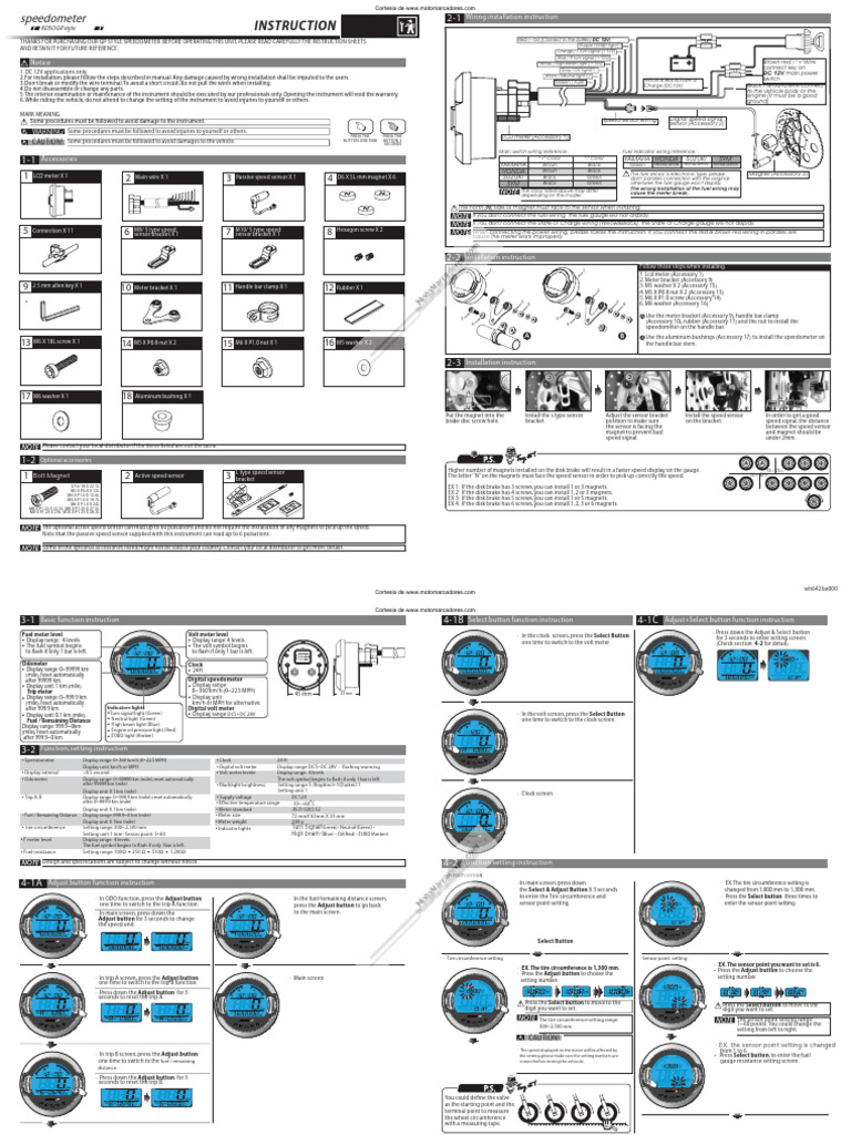 Koso Speedometer Installation Guide | PDF | Manufactured Goods | Vehicles