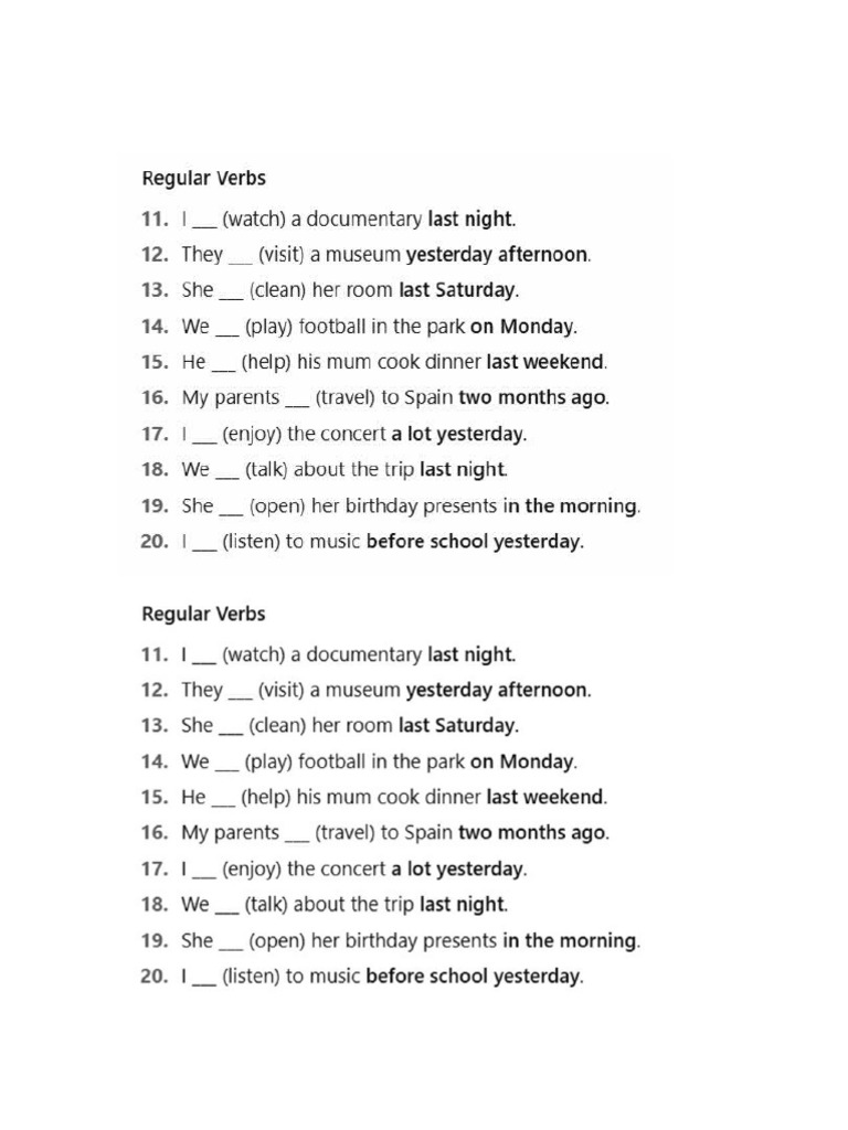 past simple exer regular | PDF