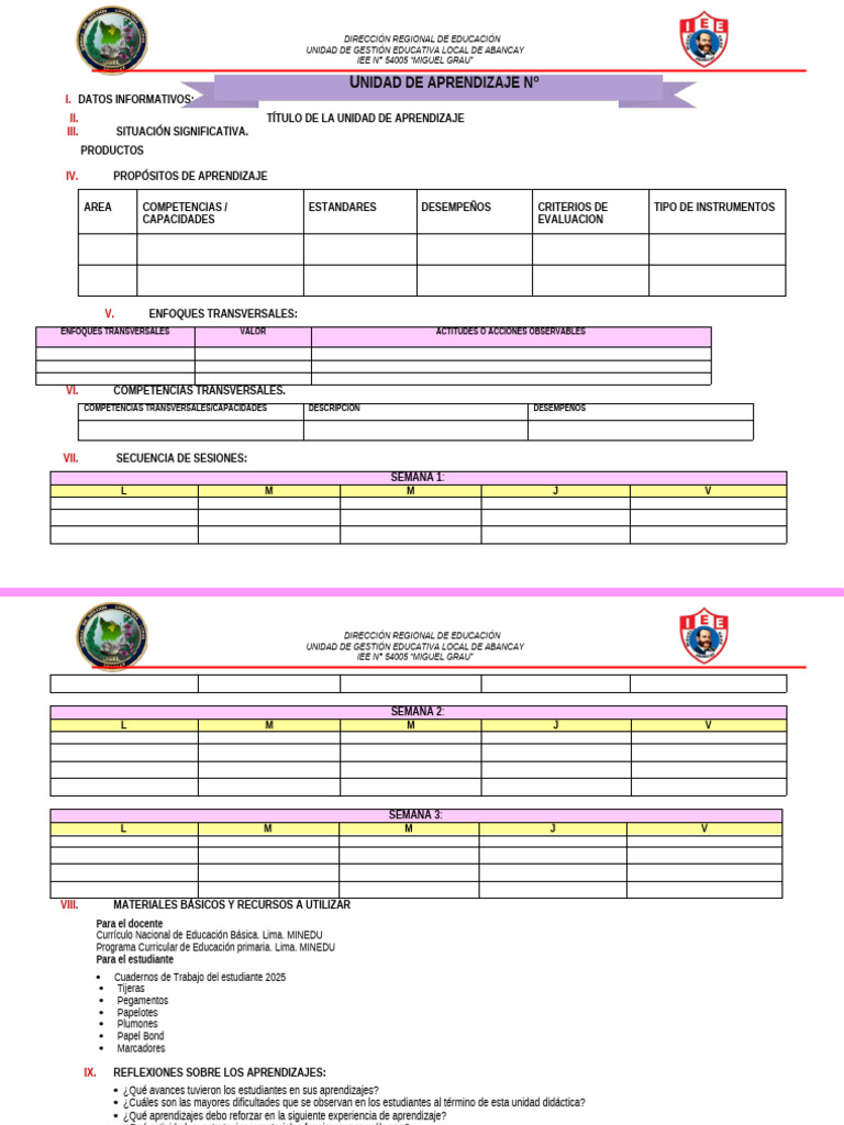 Esquema de Unidad de Aprendizaje 2025 | PDF | Evaluación | Educación ...