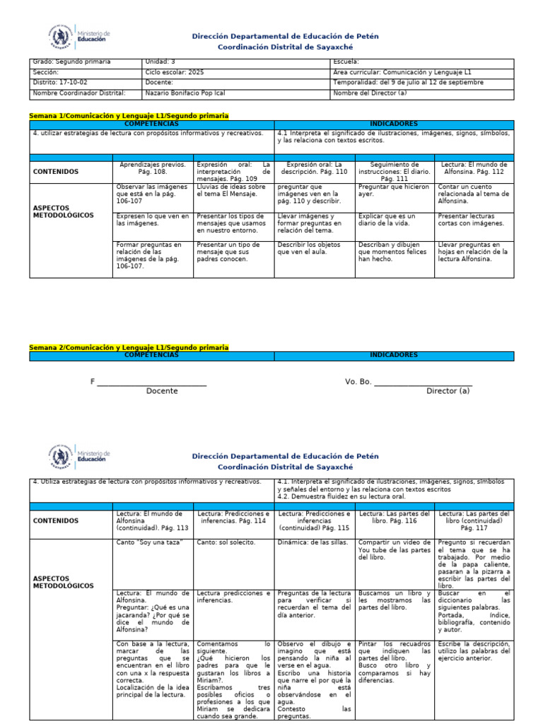 Plan de Clases Comunicación 2° Primaria | PDF | Comunicación ...