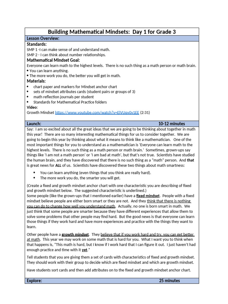 Building Math Mindsets Lessons Homepage | PDF | Mathematics | Mindset