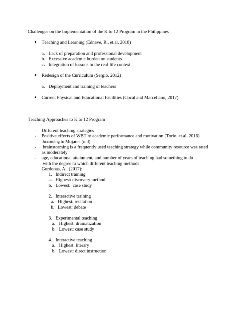 K to 12 Program Challenges in the Philippines | PDF | Social Psychology ...