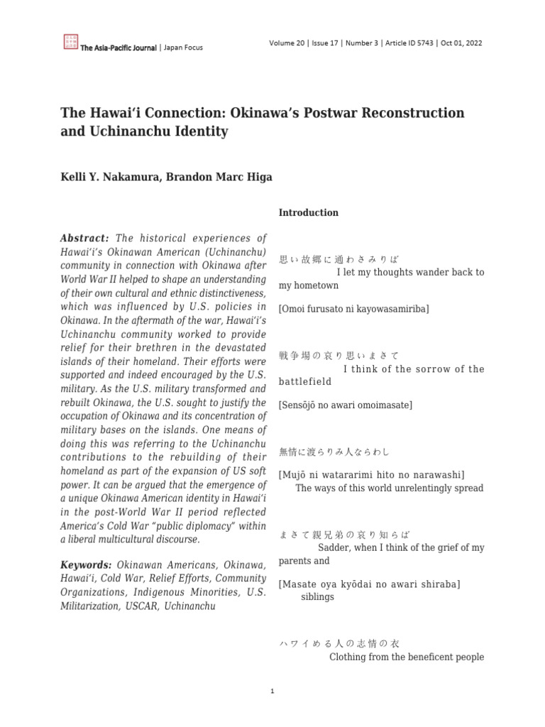 Okinawa's Identity in Postwar Hawai‘i | PDF | Okinawa Prefecture | Hawaii
