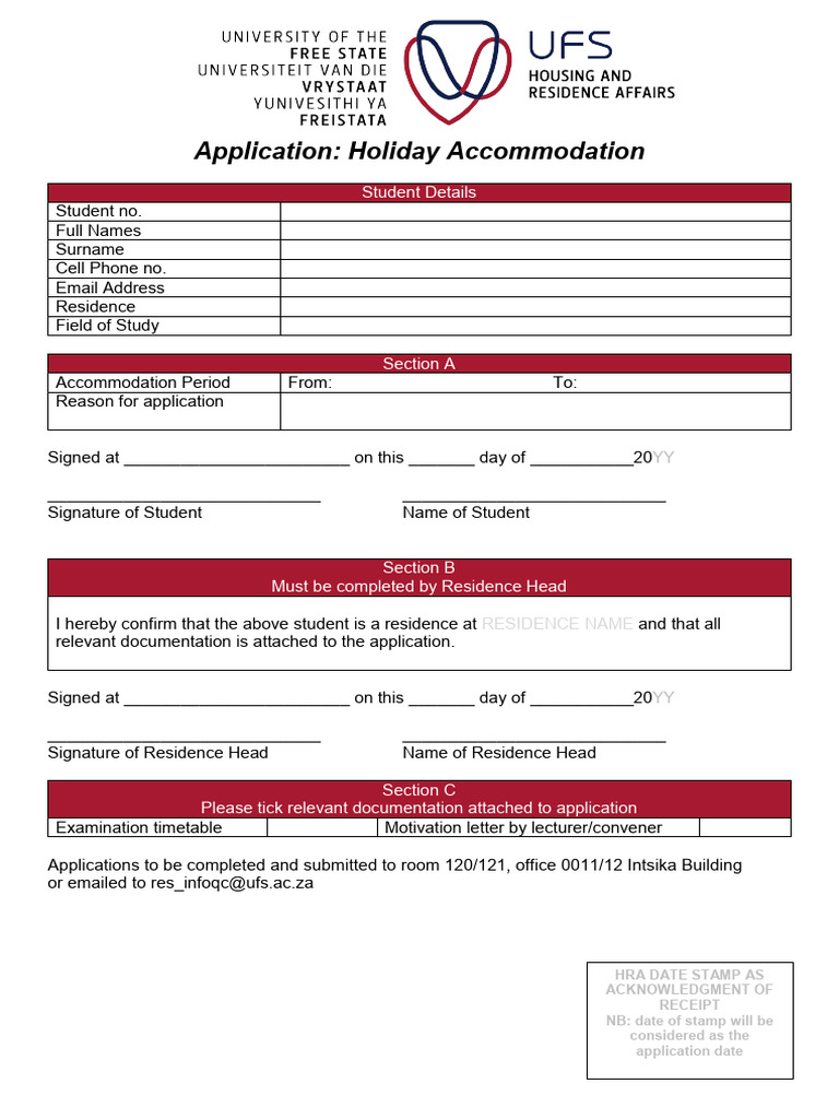 Holiday Accommodation Application Form | PDF