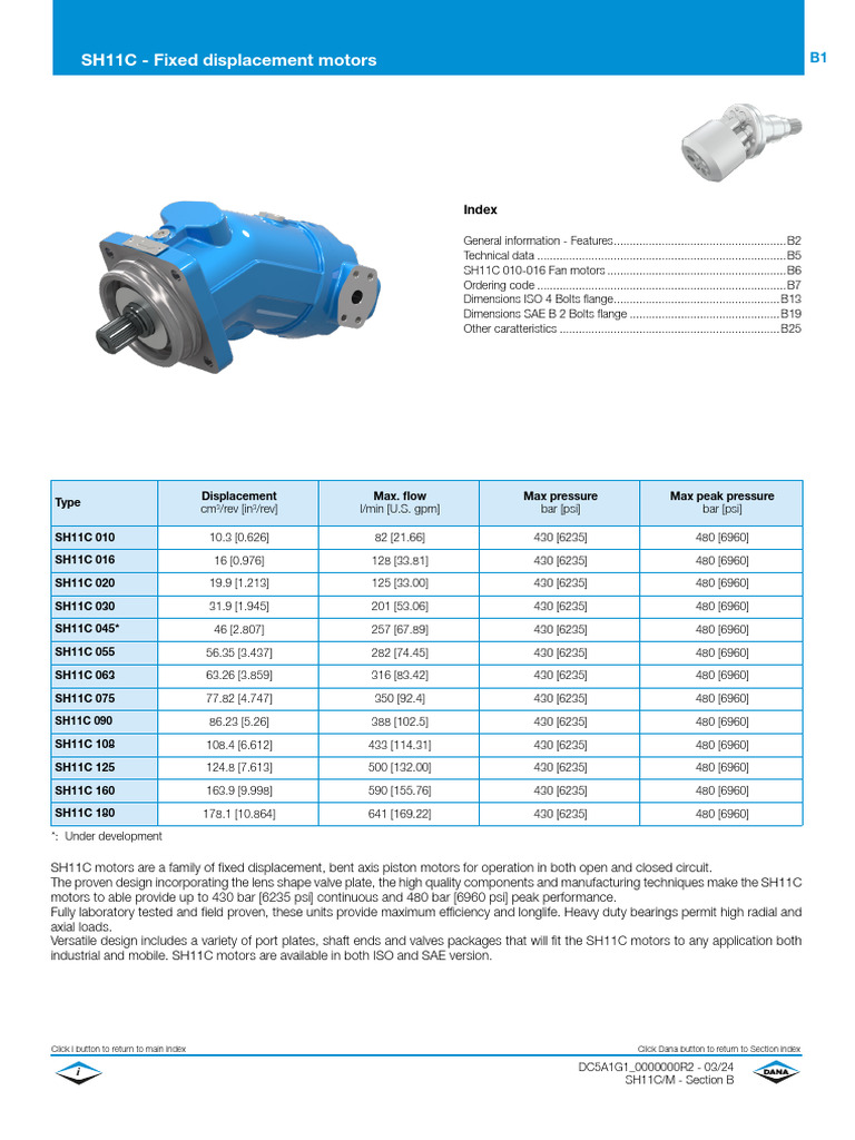 SH11C Fixed Displacement Motors Overview | PDF | Valve | Viscosity