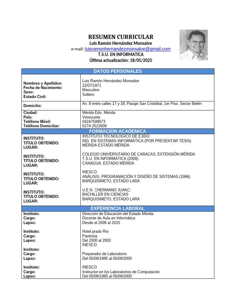 Currículum de Luis Ramón Hernández | PDF | Informática | Internet