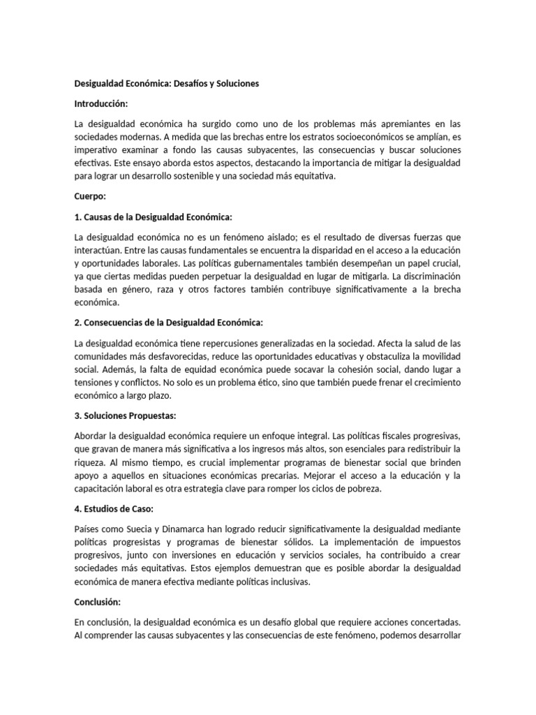 Desigualdad Económica: Causas y Soluciones | PDF | Desigualdad ...
