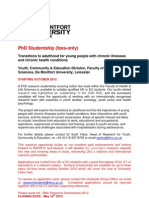 PHD Studentship (Fees-Only) : Starting October 2012