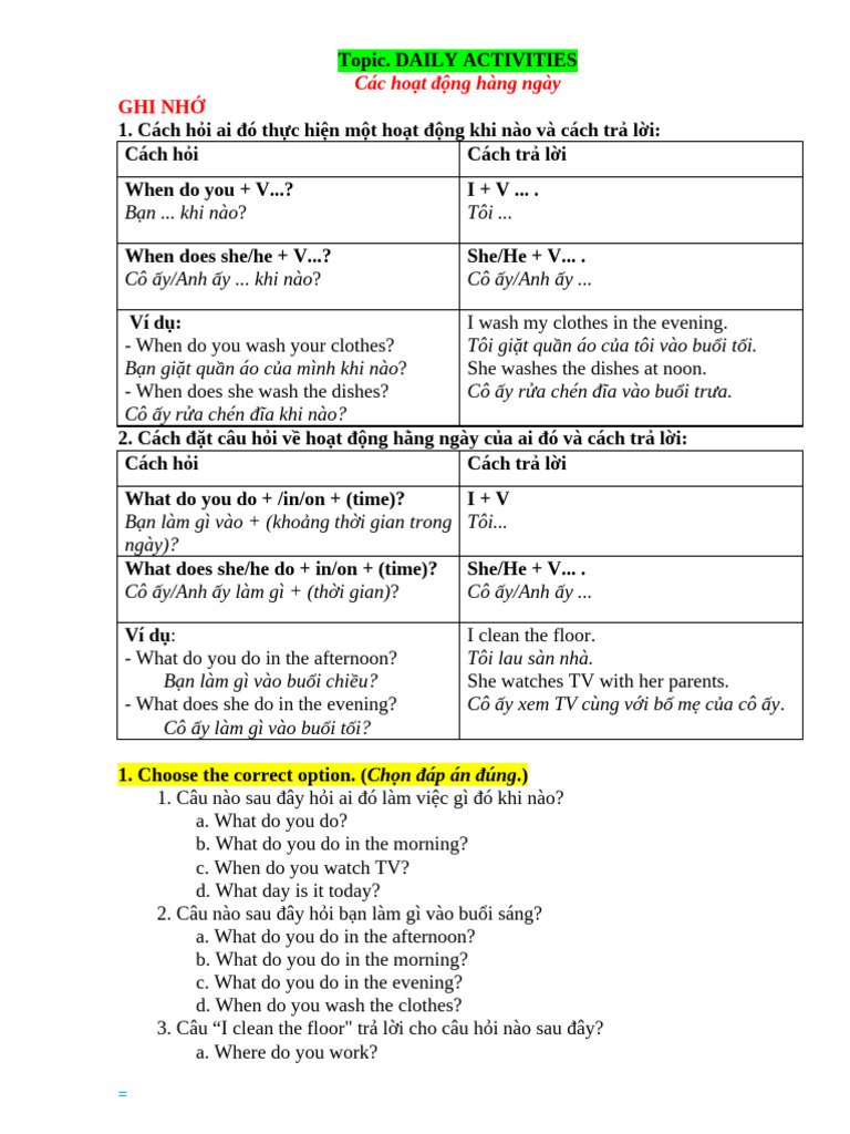 Topic 2 Daily Rountine | PDF
