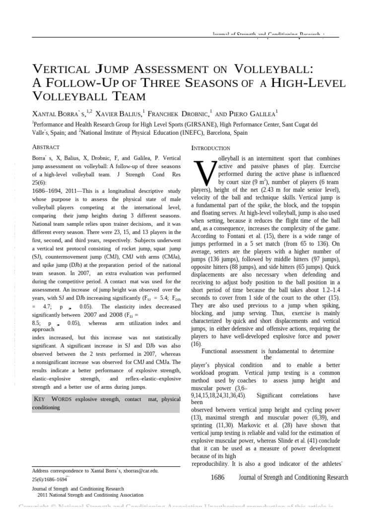 Vertical Jump Assessment in Volleyball | PDF | Anatomical Terms Of ...