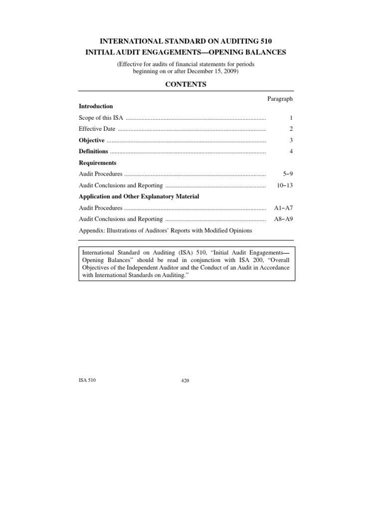 International standard on auditing 510 initial audit engagements