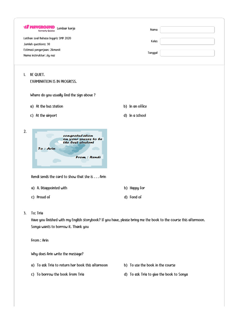 English Practice Questions for SMP 2020 | PDF | Teaspoon | Tablespoon