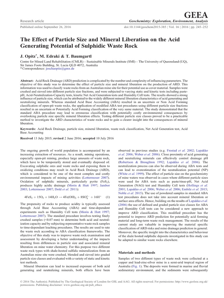 Particle Size Impact on Acid Drainage Risks | PDF | Mining | Minerals