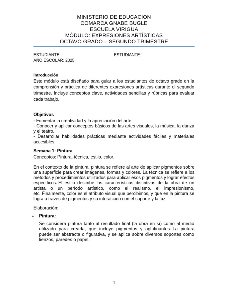 Módulo de Expresiones Artísticas 8° Grado | PDF | Bailes | Pinturas
