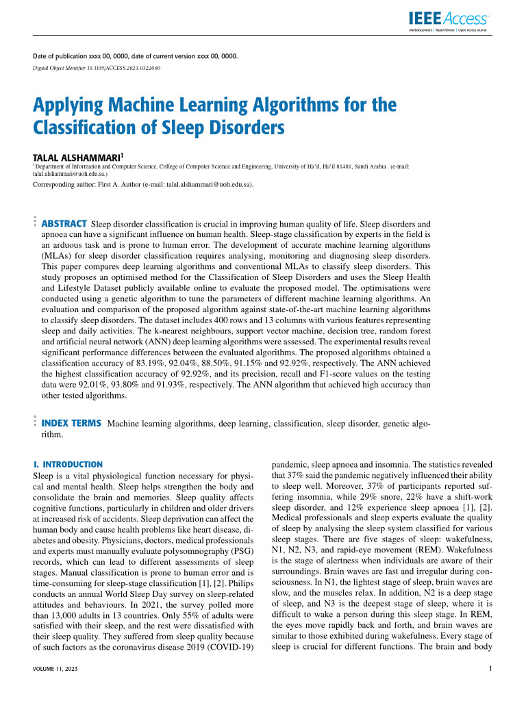 Machine Learning for Sleep Disorder Classification | PDF | Machine ...