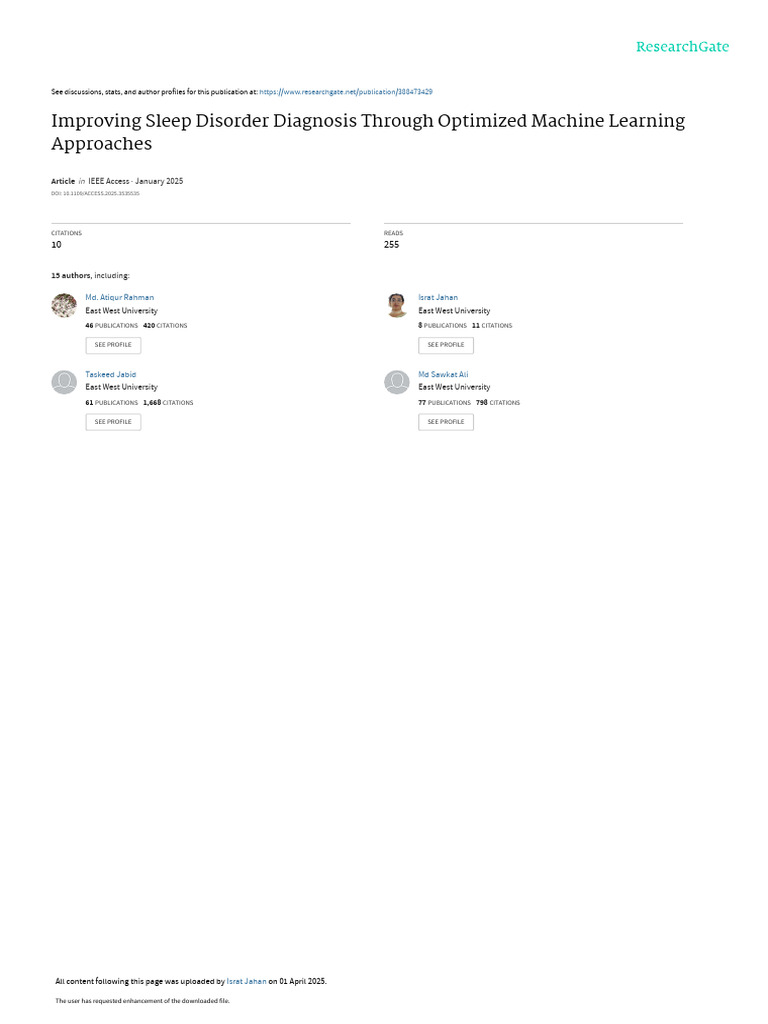 Optimizing Machine Learning for Sleep Disorders | PDF | Machine ...