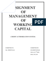 Assignment OF Management OF Working Capital: (Credit Authorization System)