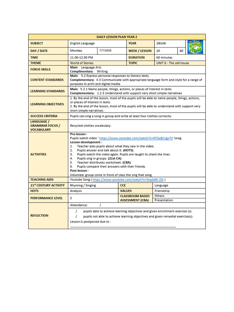 Annotated Year 2 English Lesson Plan | PDF | Lesson Plan | Teachers