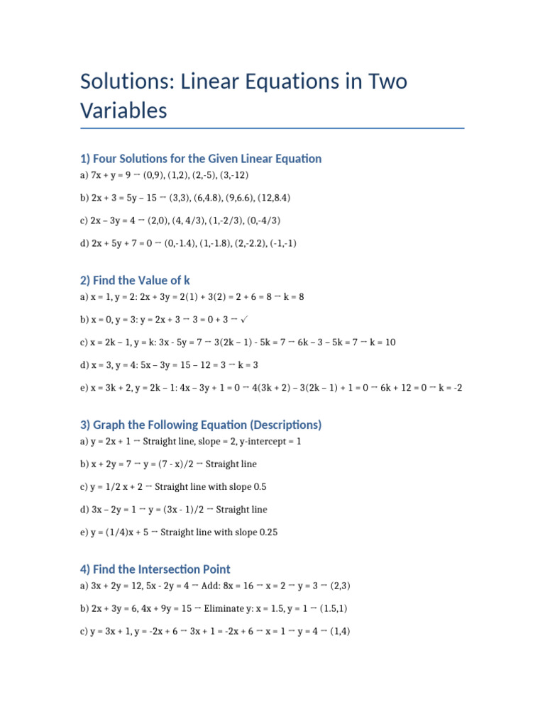 Linear Equations Solutions | PDF