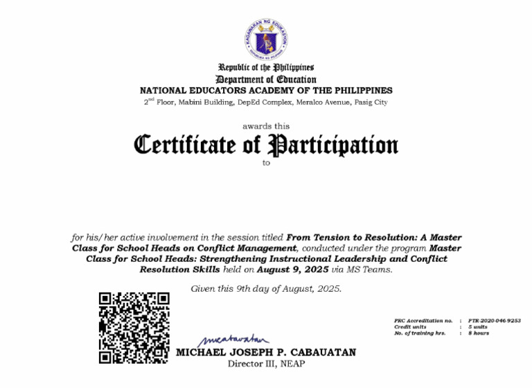 Neap Certificate For School Heads | PDF