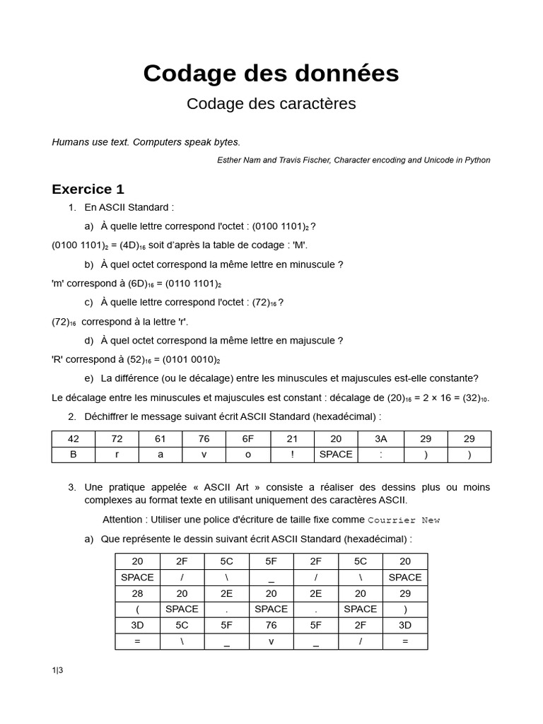 Codage des caractères et ASCII Art | PDF | ASCII | Codage des caractères