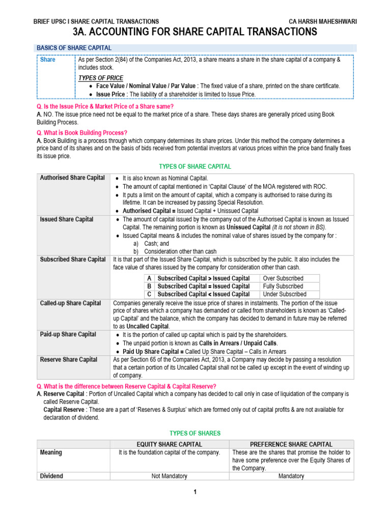 Brief Share Capital Draft 1.0 | PDF | Stocks | Financial Services