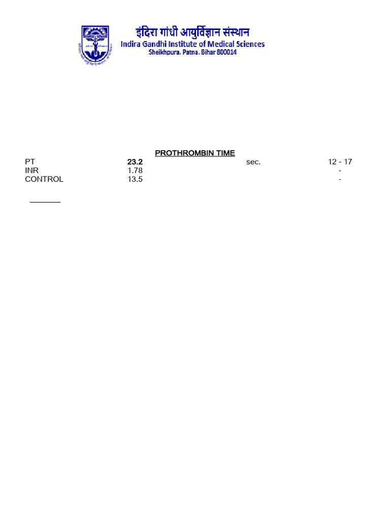 Prothrombin Time Report for Priyanka Singh | PDF