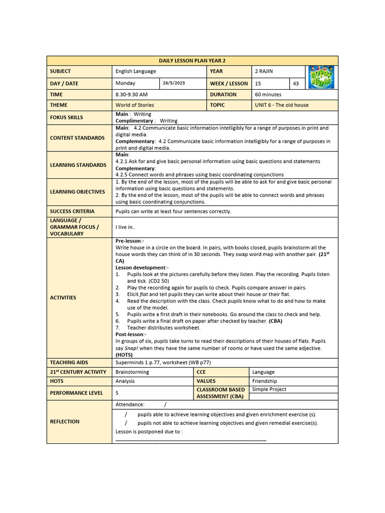 Year 2 English Lesson Plan: The Old House | PDF | Lesson Plan | Learning
