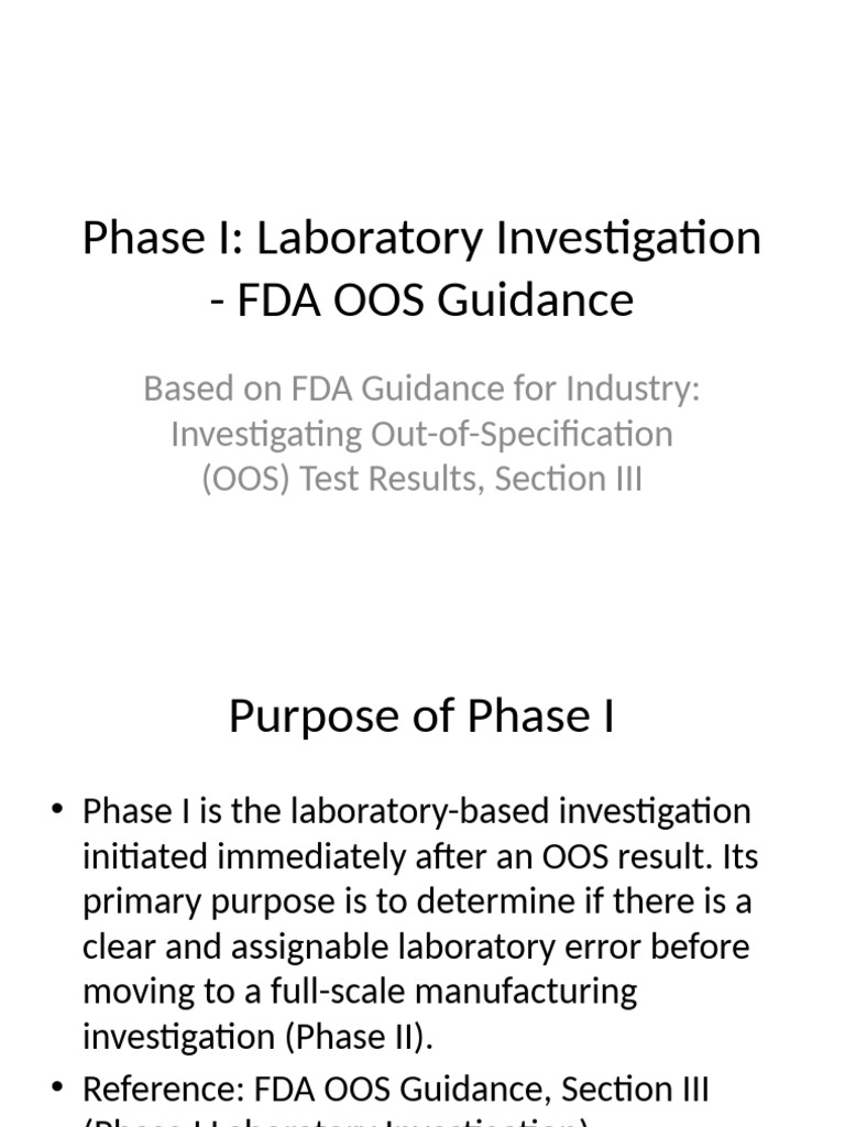 PhaseI Lab Investigation FDA OOS | PDF