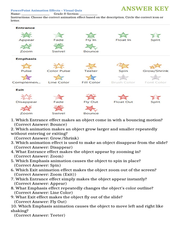 Class 12 Animation Quiz Answer Key | PDF | Animation | Microsoft Power ...