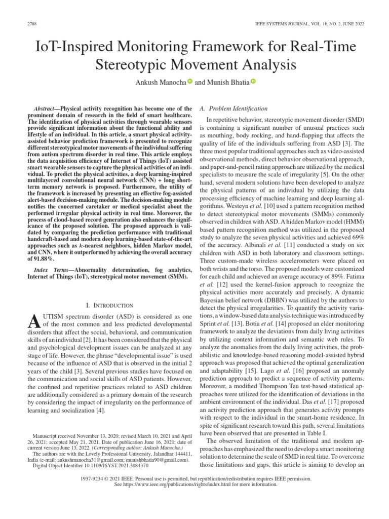 IoT-Inspired Monitoring Framework For Real-Time Stereotypic Movement ...