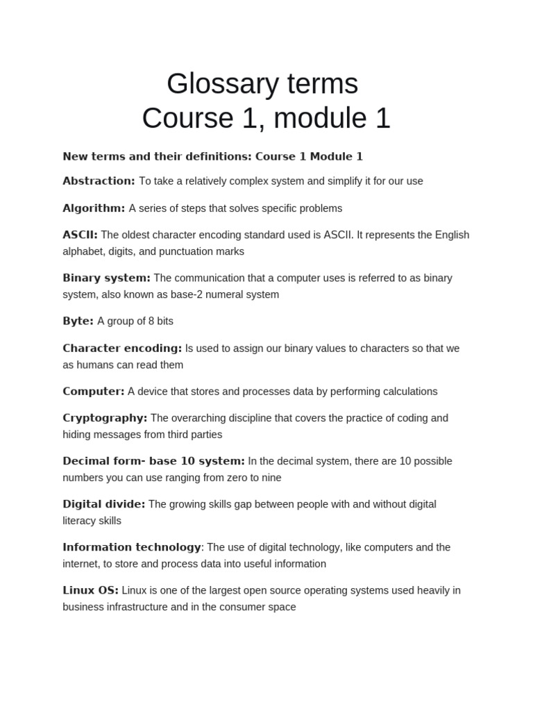 IT Terms Glossary: Course 1 Module 1 | PDF