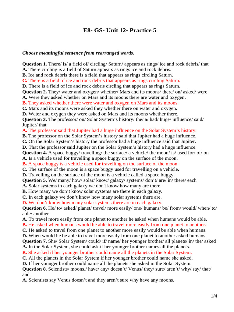 Sentence Rearrangement Practice Exercise | PDF | Extraterrestrial Life ...