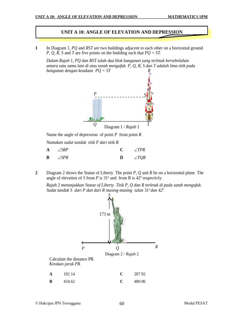 Unit A 10 Angle of Elevation and Depression | PDF